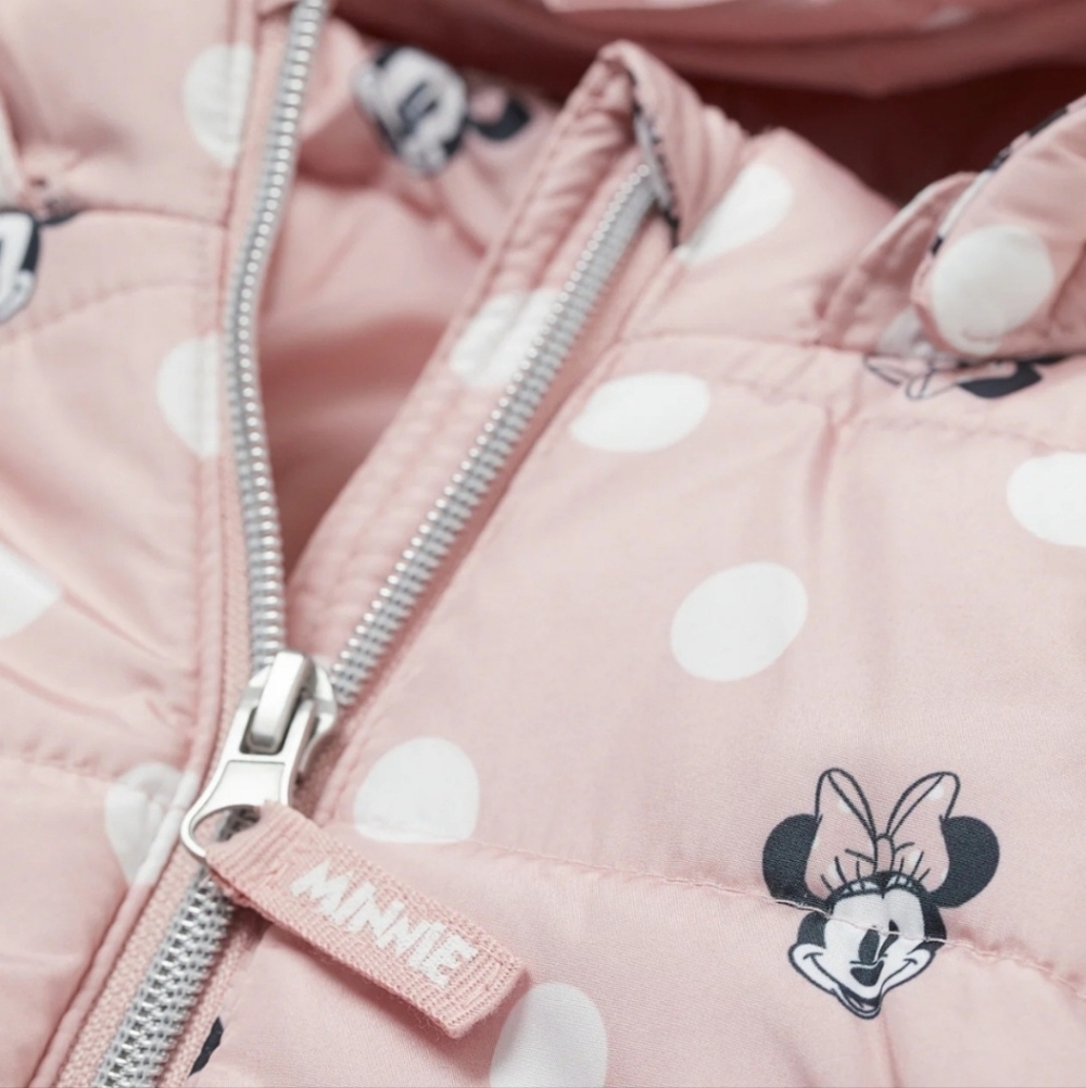 Disney Minnie Mouse Pink Polka Dot Puffer Vest H&M Toddler 2–3T Hooded - Picture 4 of 13
